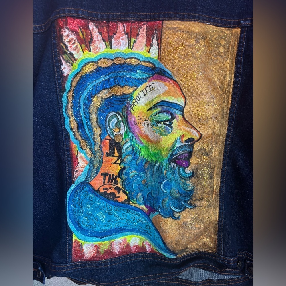 Nipsey Hussle The Marathon Continues Hand Painted Tribute Denim Jacket XXL